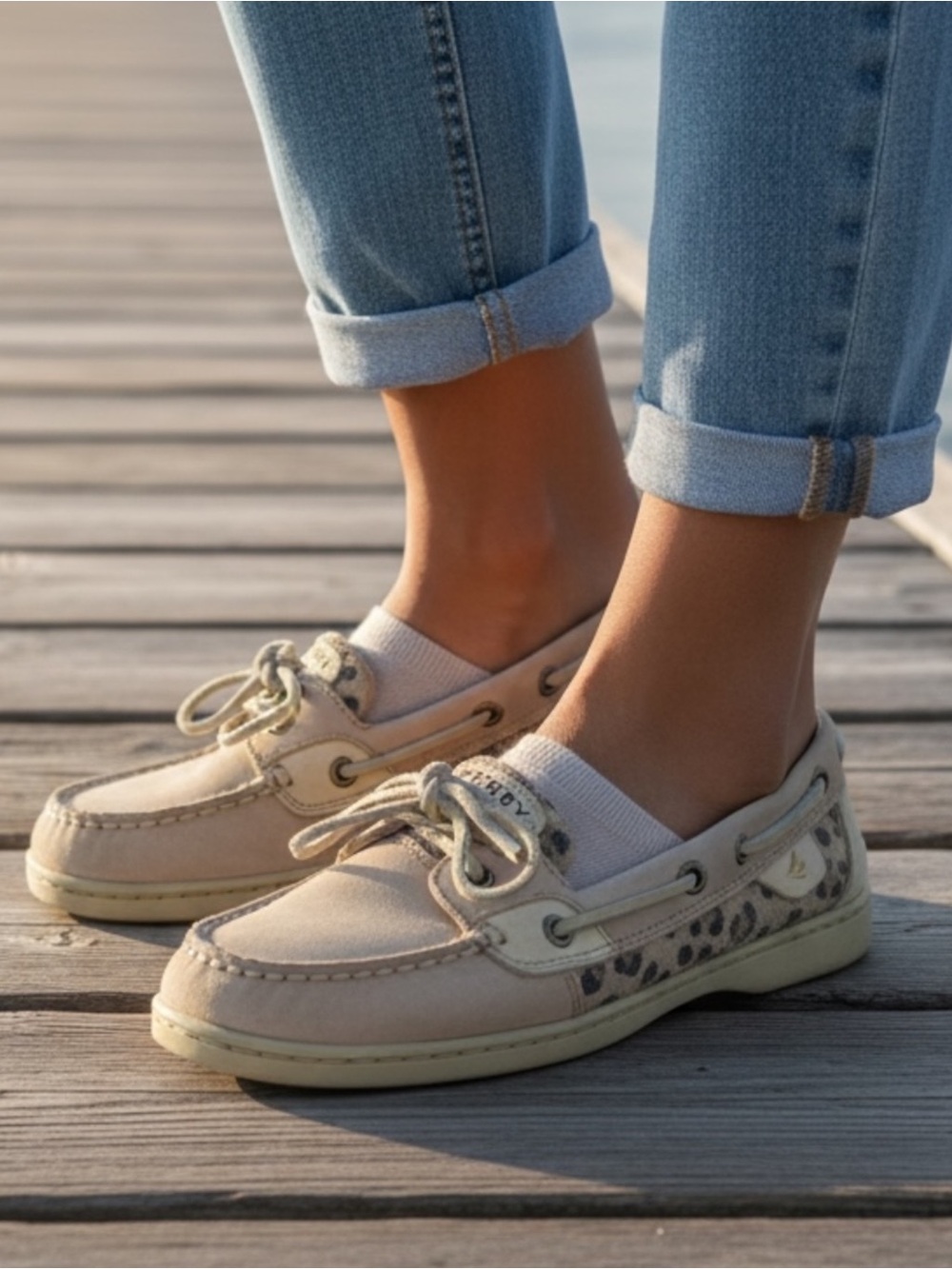 Sperry 1172 Topsider Top-Sider Angelfish Leopard Print Sequin Slip On Boat Shoes